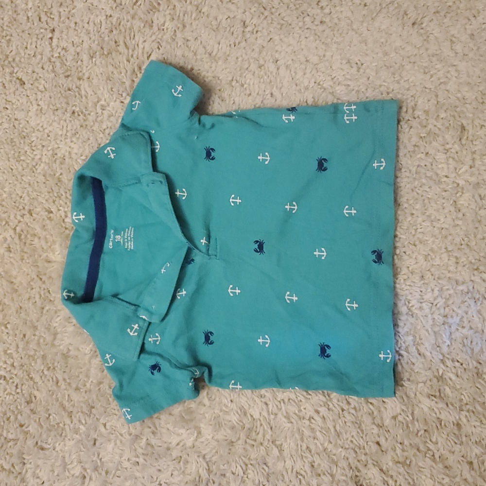 5 For $25 Carter's Polo Nautical‎ Print Boys Size 18 Months Teal